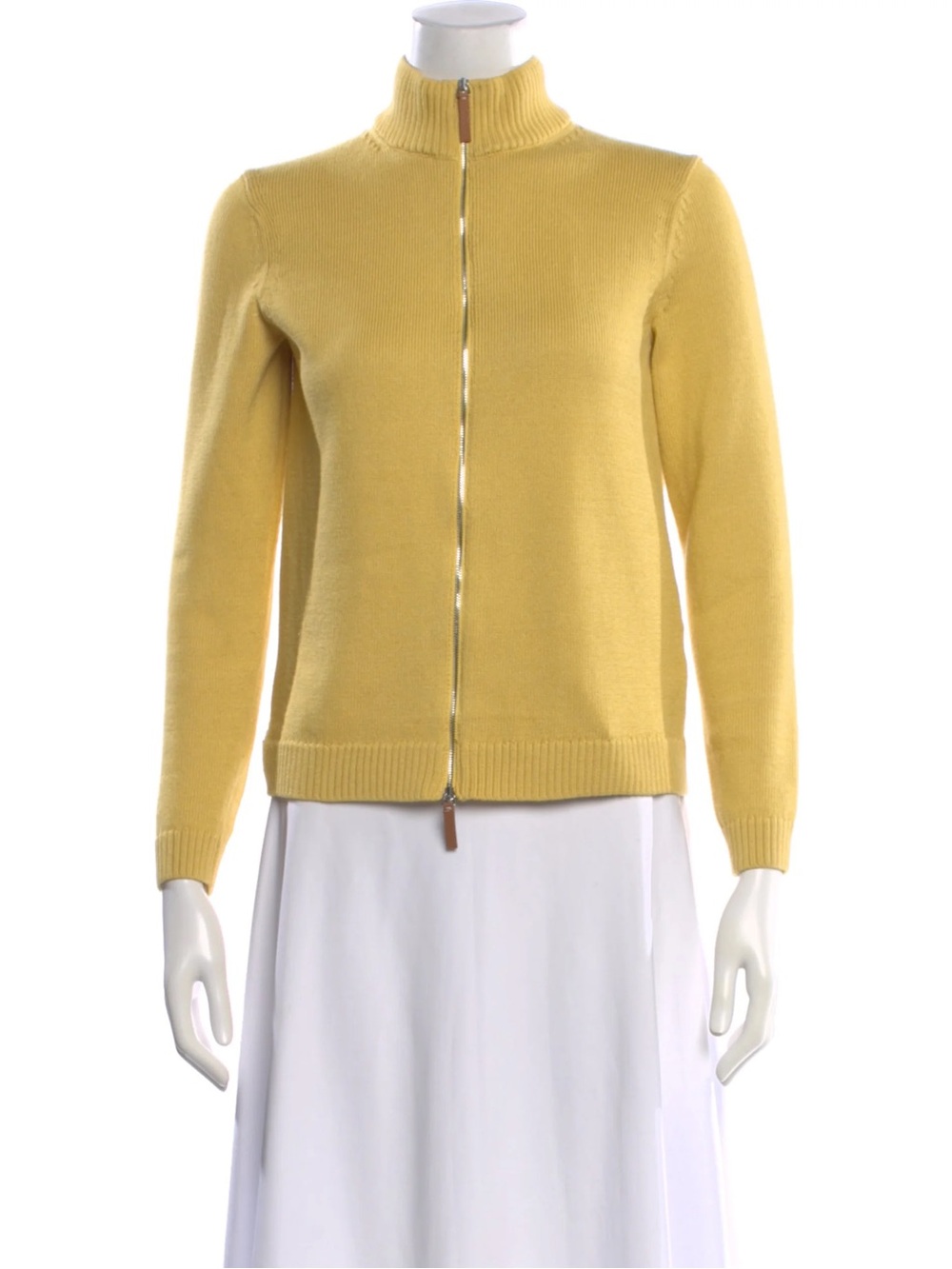 Lafayette 148 New York Womens Small Cotton Silk Full Zip Sweater Yellow Mock